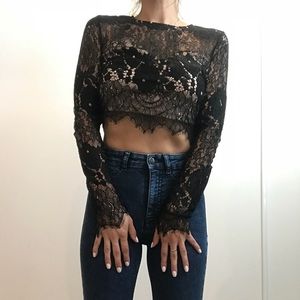 Black lace crop top
